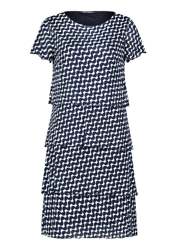 Betty Barclay Women's Tiered Dress with Crew Neck, Dark Blue/White, 12 - Image 1