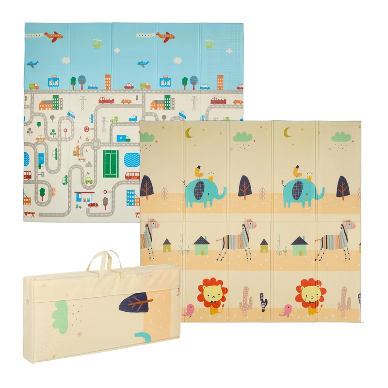 Relaxdays Foldable Play Mat, Two-Sided Motif for Children, Pollutant-Free, Washable, 200 x 180 cm, XPE Foam, Colourful