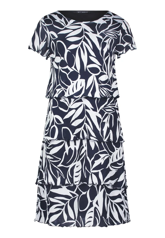 Betty Barclay Women's Boat Neck Tiered Dress, Dark Blue/White, 12