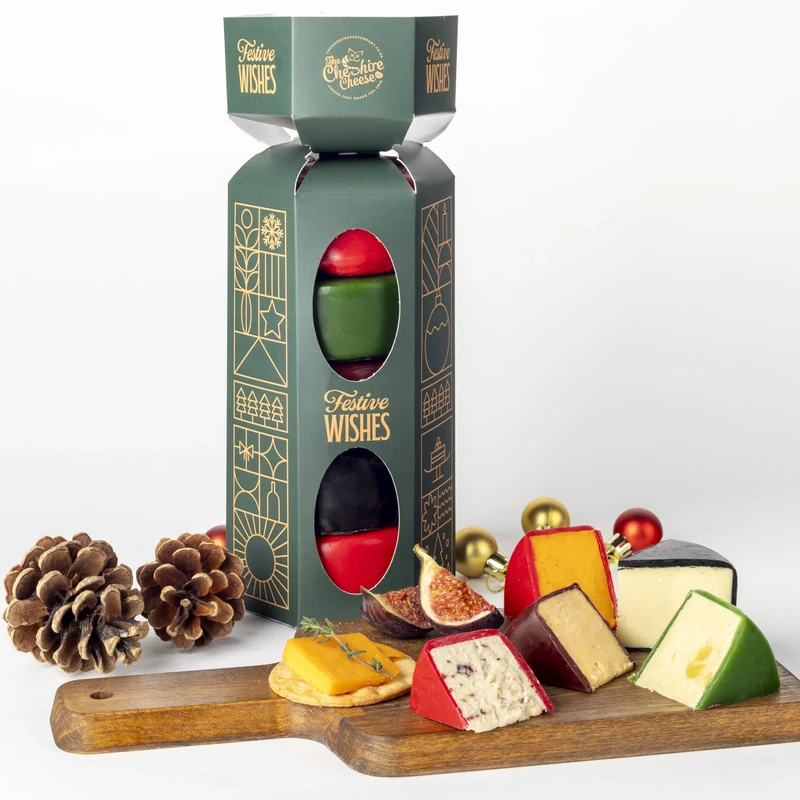 Luxury Christmas Cheese Selection Gift Set – Festive Cheese Hamper with 5 Waxed Cheeses, in Festive Cracker Gift Box | Decadent Christmas Cheese Gift Set from Cheshire Cheese Company