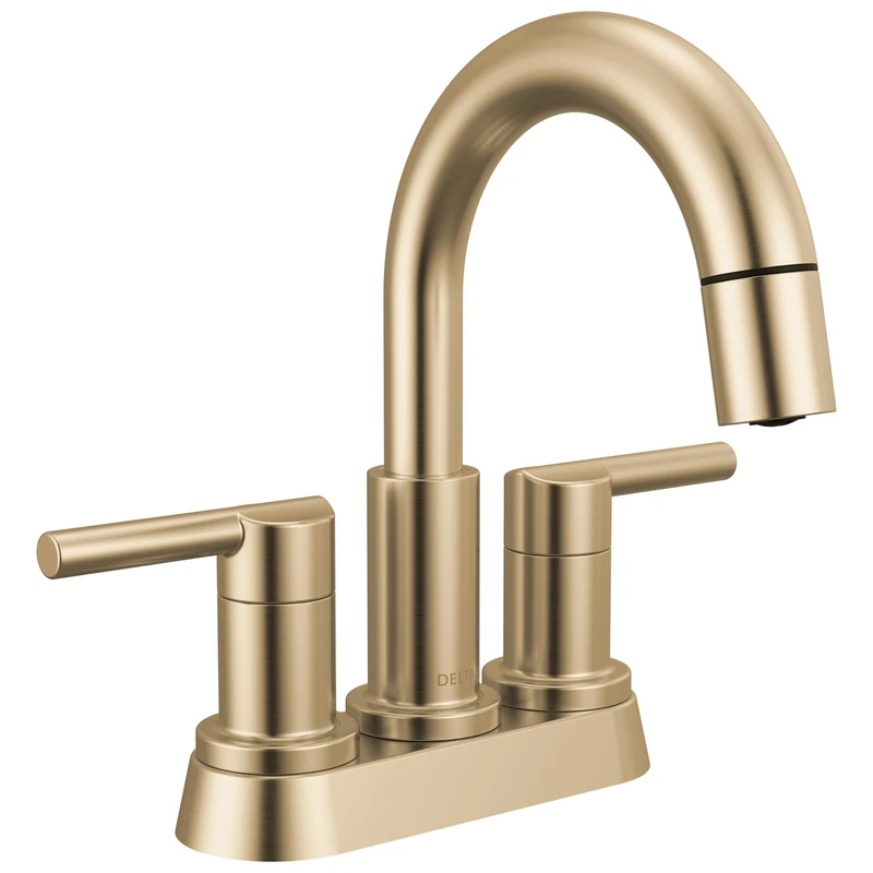 Delta Faucet Nicoli Pull-Down Centerset Bathroom Faucet, Gold Bathroom Sink Faucet, Bathroom Faucet with Pull Out Sprayer, 3-Hole Bathroom Faucet, Champagne Bronze 25749LF-CZPD
