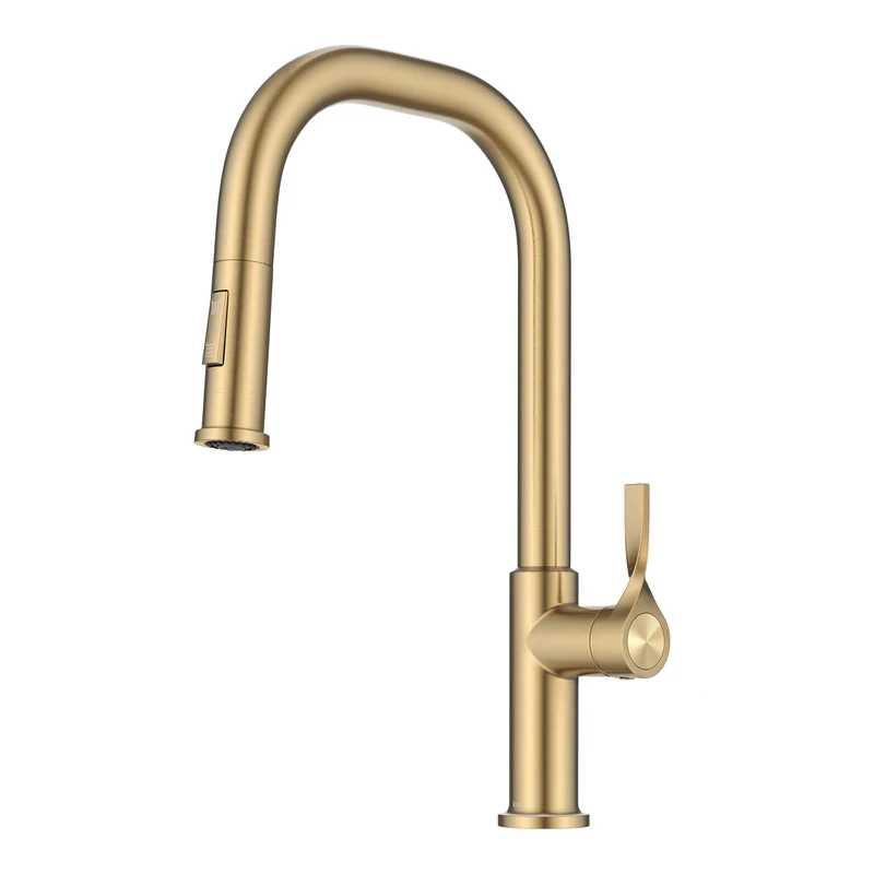 KRAUS Torak Pull Down Kitchen Faucet in Spot-Free Brushed Brass with 2 Function Sprayer, Pre-Attached Water Lines, and Mounting Hardware, KPF-2841SFBB