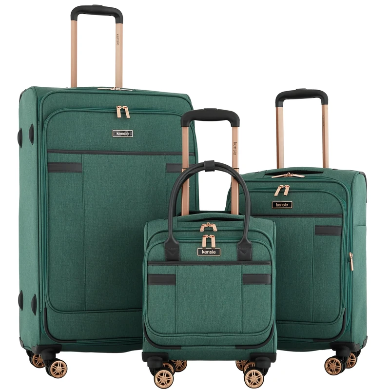 Kensie Hudson Softside 3-Piece Spinner Luggage Set, Smoke Pine, 3-Piece Set (16/20/28), Hudson Softside 3-Piece Spinner Luggage Set