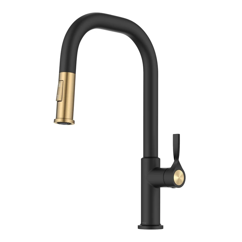 KRAUS Torak Pull Down Kitchen Faucet in Spot-Free Brushed Brass/Matte Black with 2 Function Sprayer, Pre-Attached Water Lines, and Mounting Hardware, KPF-2841SFBBMB - Image 1