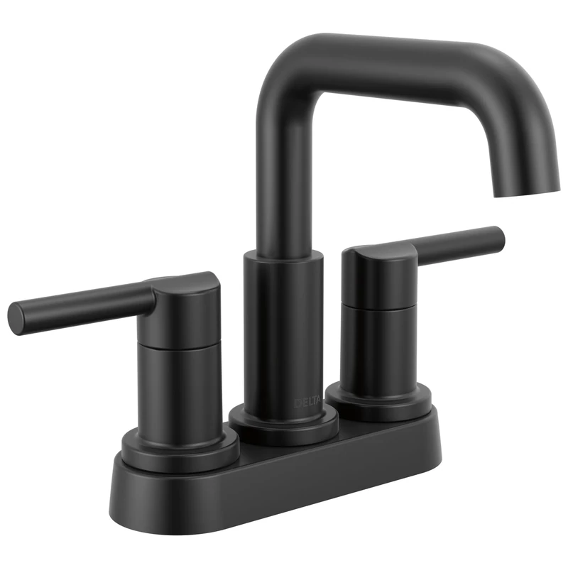 Delta Nicoli Centerset Matte Black Bathroom Faucet, 4 Inch 3 Hole Bathroom Sink Faucet for Vanity, Push-Pop Drain Assembly, Matte Black 25849LF-BL - Image 1