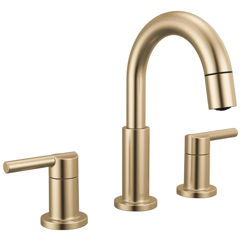 Delta Faucet Nicoli Pull-Down Widespread Bathroom Faucet, Gold Bathroom Sink Faucet, Bathroom Faucet with Pull Out Sprayer, 3-Hole Bathroom Faucet, Champagne Bronze 35749LF-CZPD