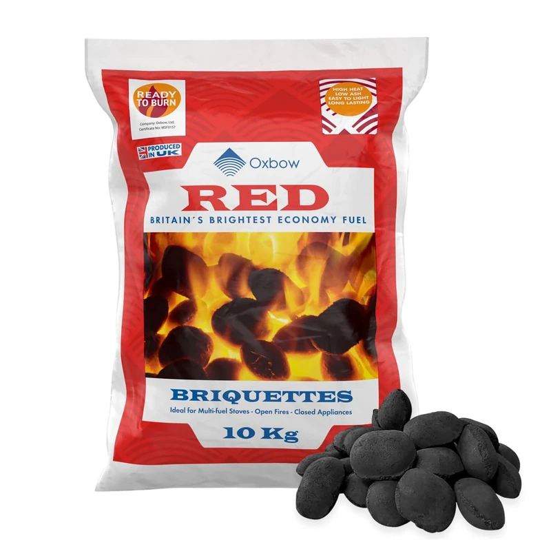 Oxbow Red Smokeless Coal Briquettes, 10kg - Britain's Brightest Economy Fuel for Multi-Fuel Stoves and Open Fires