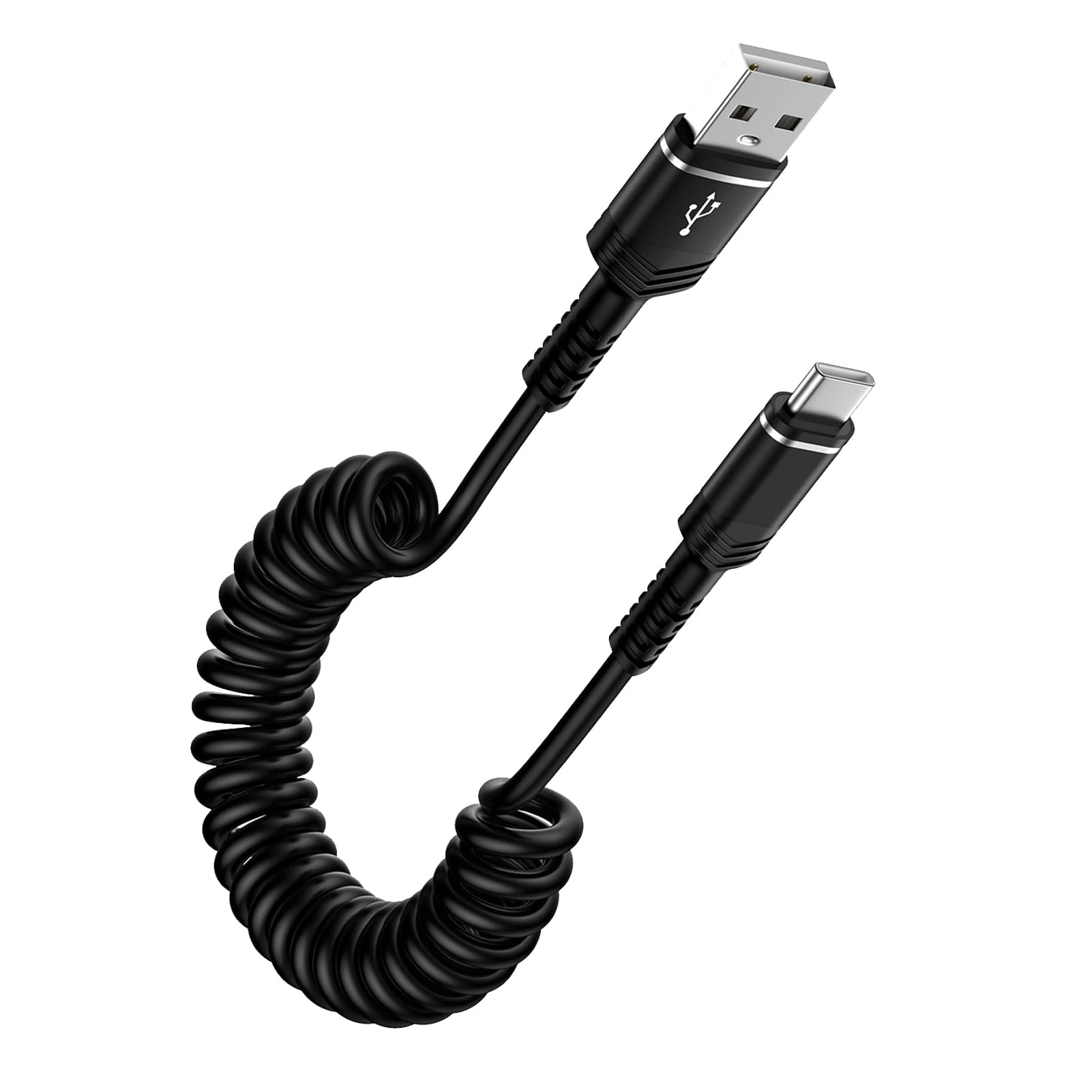 Coiled USB A to USB C Cable for Car, Type C Samsung Phone Charger Retractable Android Auto Cable for Samsung Galaxy S25 S24 Ultra S23 FE S22 S21 S20 A15 A55 A56 A35 A25 A34 A14 iPhone 15 16