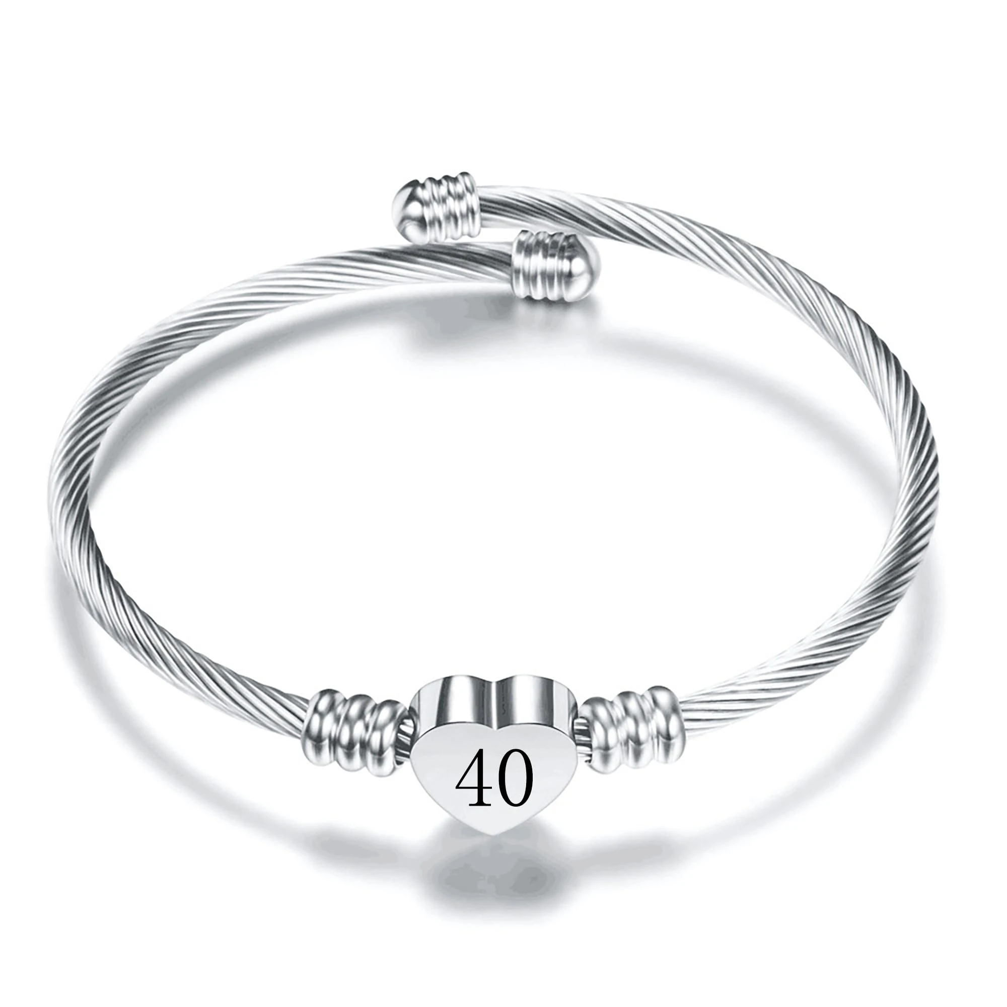 Aosyoisk 40th Birthday Gift for Women and Girl.Silver Bracelet Lucky Number 40 Bangle Jewellery Birthday Bracelet Gift for Age 40 (40th)