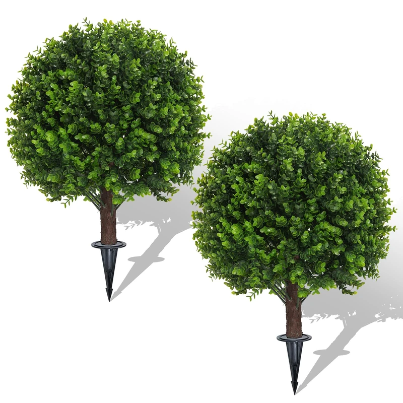 AOKIIE Set of 2 Artificial Boxwood Topiary Ball Bush for Outdoor with Ground Spike 22", UV Resistant Faux Greenery Shrubs, Fake Green Boxwood Plants for Indoor, Garden, Yard, Porch, Patio Decor