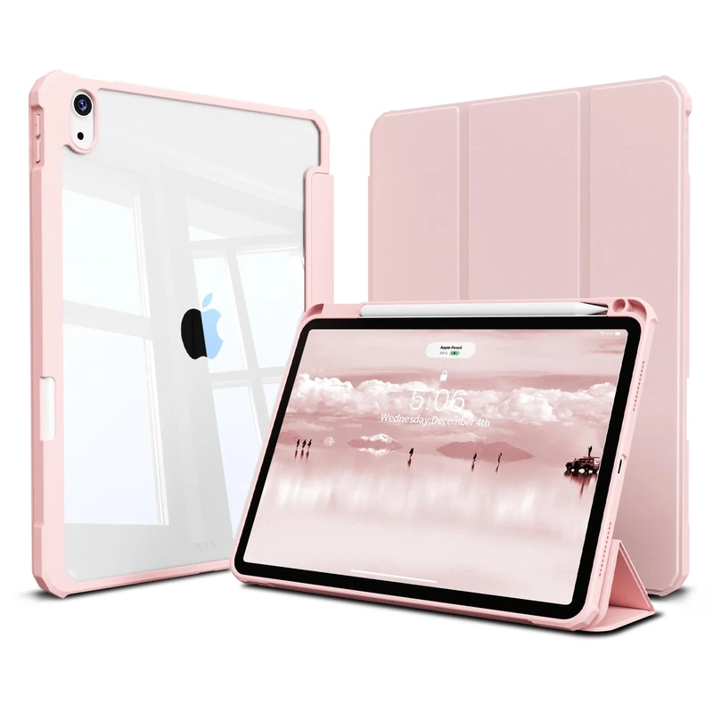 GKABXY Case for New iPad (A16) 11th Generation 11 inch 2025, iPad 10th Generation 10.9 Inch 2022, Clear back Shockproof Shell Cover with Pencil Holder, Tri-fold stand, Auto Wake/Sleep, pink