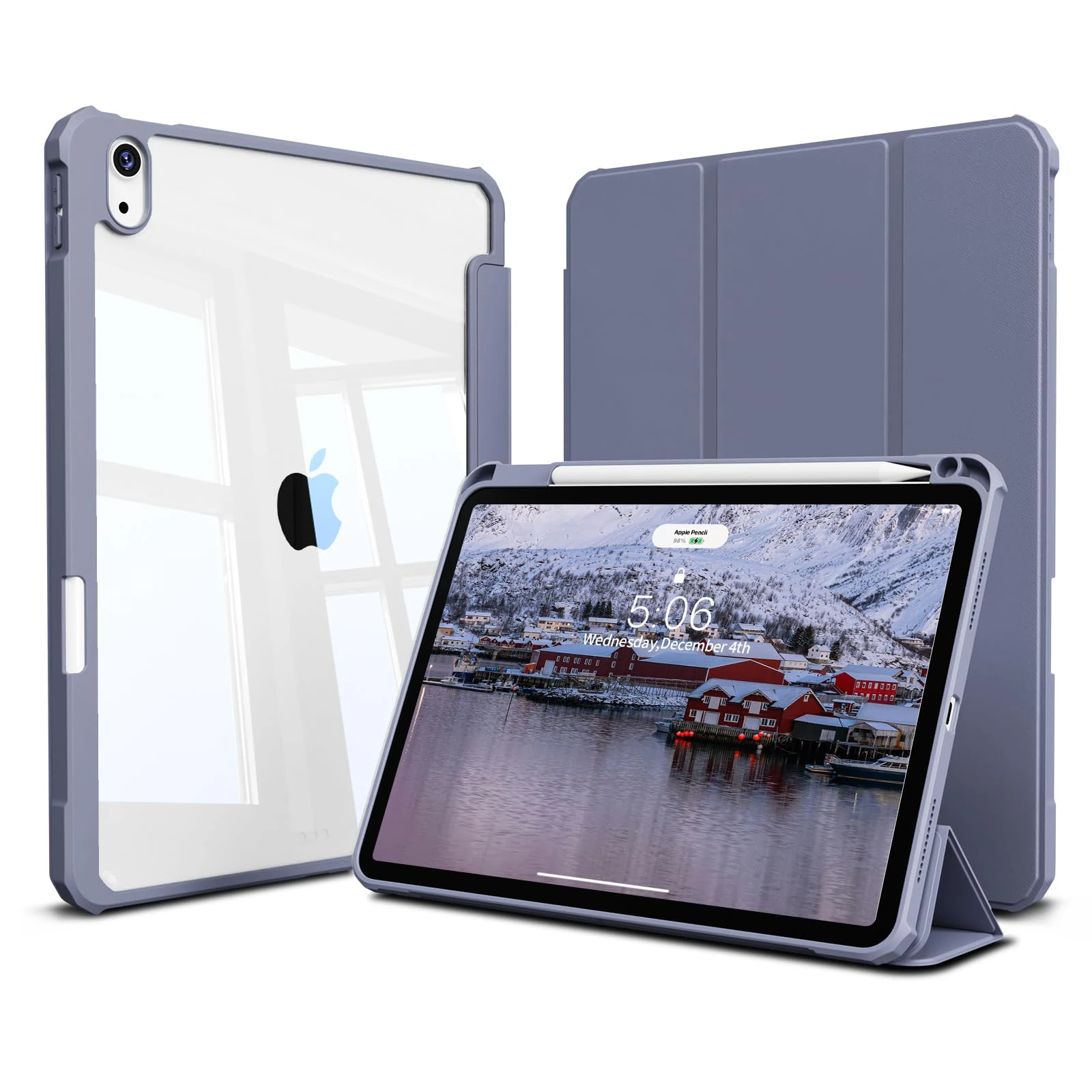 GKABXY Case for New iPad (A16) 11th Generation 11 inch 2025, iPad 10th Generation 10.9 Inch 2022, Clear back Shockproof Shell Cover with Pencil Holder, Tri-fold stand, Auto Wake/Sleep, Purple