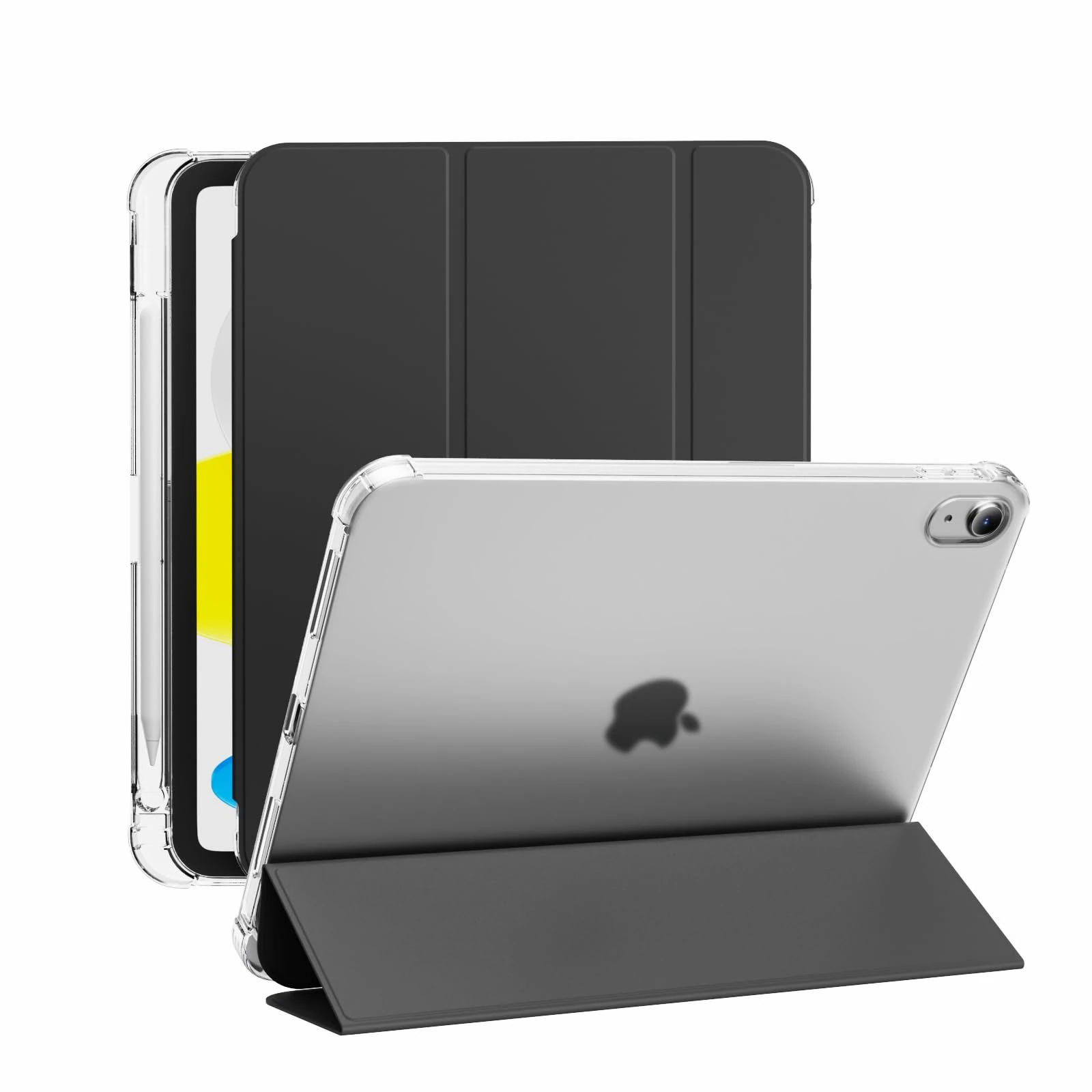 GKABXY Case for iPad (A16) 11th Generation 11 Inch 2025, iPad 10th Generation 10.9 inch 2022- [Pencil Holder] Clear Transparent Back Shell with Tri-Fold Stand, Auto Sleep/Wake, Black