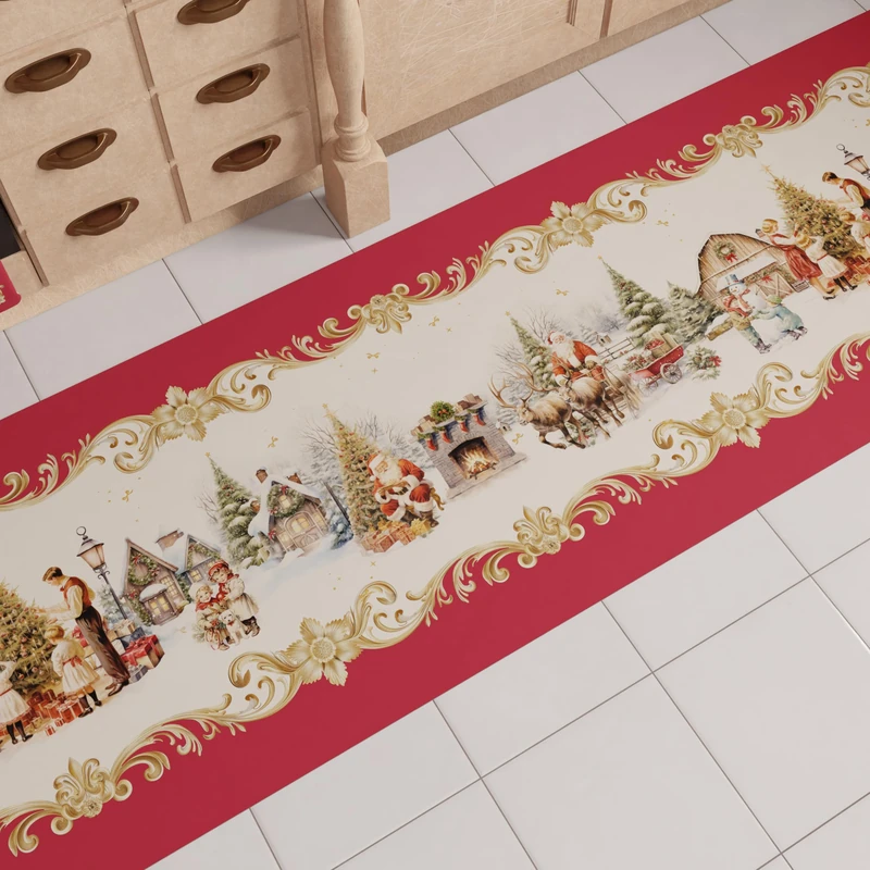PETTI Artigiani Italiani - Christmas Kitchen Rug, Christmas Kitchen Runner, Non-Slip and Washable Christmas Kitchen Rug, Christmas Rug 52x480 cm Vintage Xmas, Made in Italy