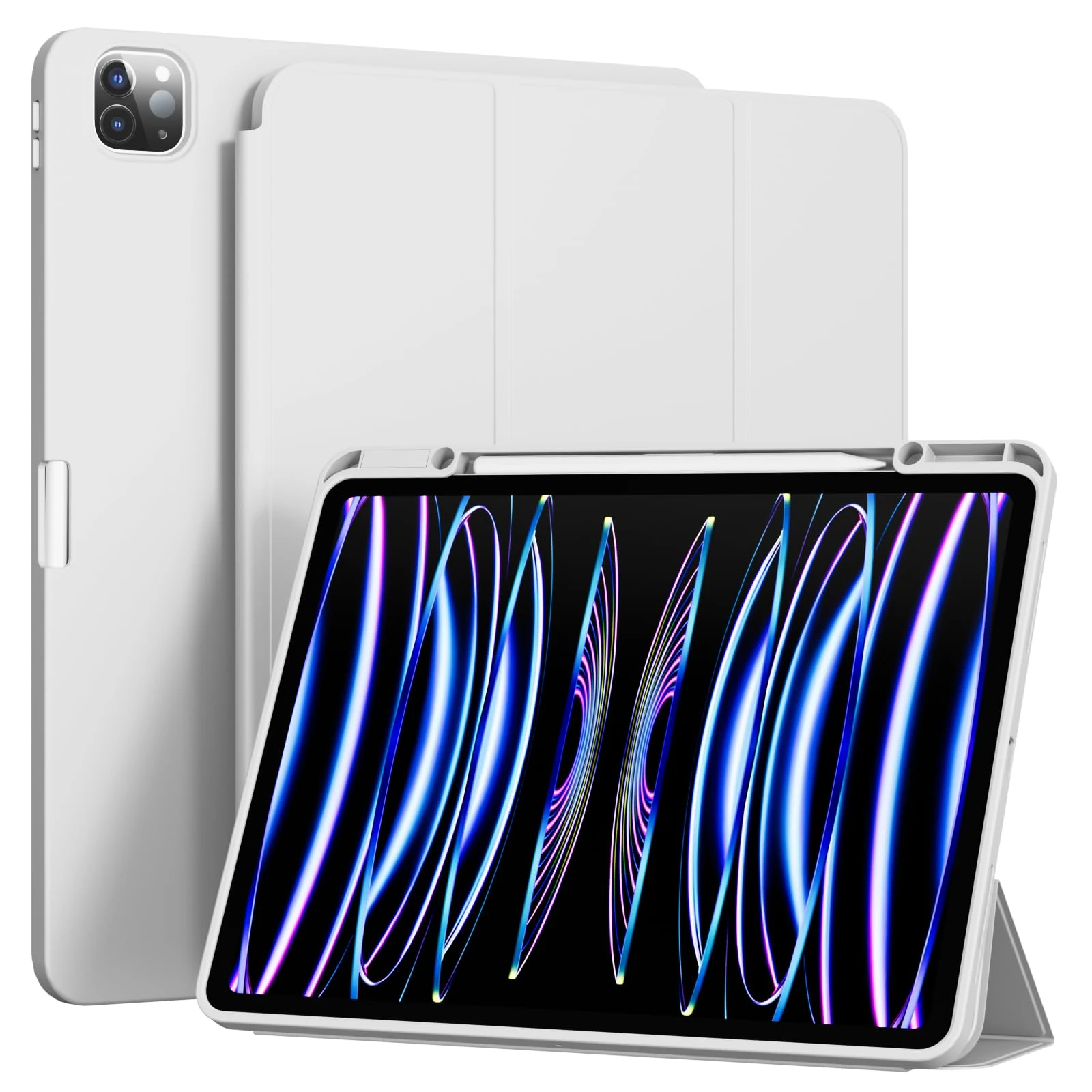 GKABXY Case for iPad Air 13 Inch (M3/M2) 2025/2024, ipad Pro 12.9 inch 6th/5th/4th Generation 2022/2021/2020, Soft TPU Back Cover with Pencil Holder, Auto Wake/Sleep, Trifold Stand case, Gray