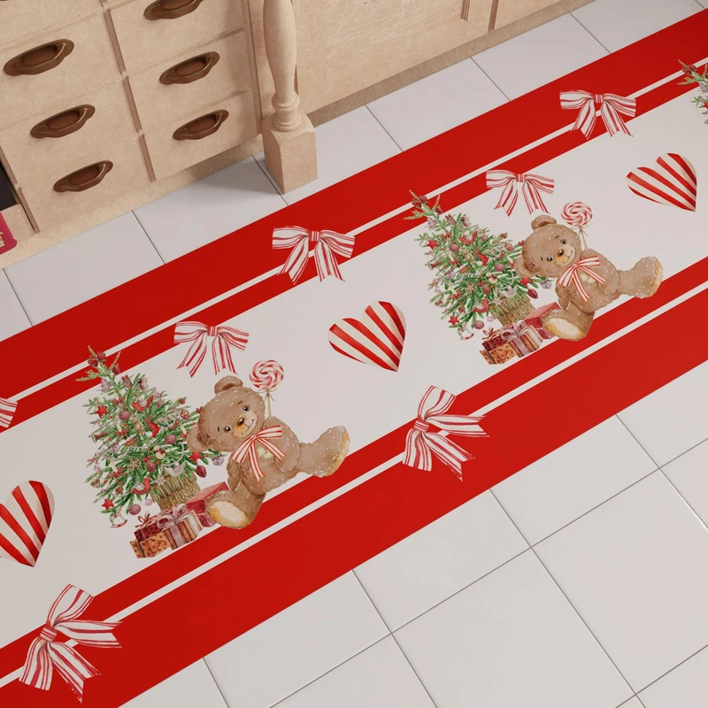 PETTI Artigiani Italiani - Christmas Kitchen Rug, Christmas Kitchen Runner, Non-Slip and Washable Christmas Kitchen Rug, Christmas Rug 52x480 cm Red Bear, Made in Italy