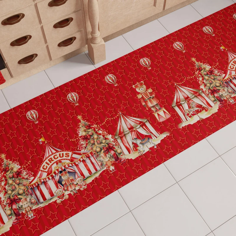 PETTI Artigiani Italiani - Christmas Kitchen Rug, Christmas Kitchen Runner, Non-Slip and Washable Christmas Kitchen Rug, 52x480 cm Circus Christmas Rug, Made in Italy - Image 1
