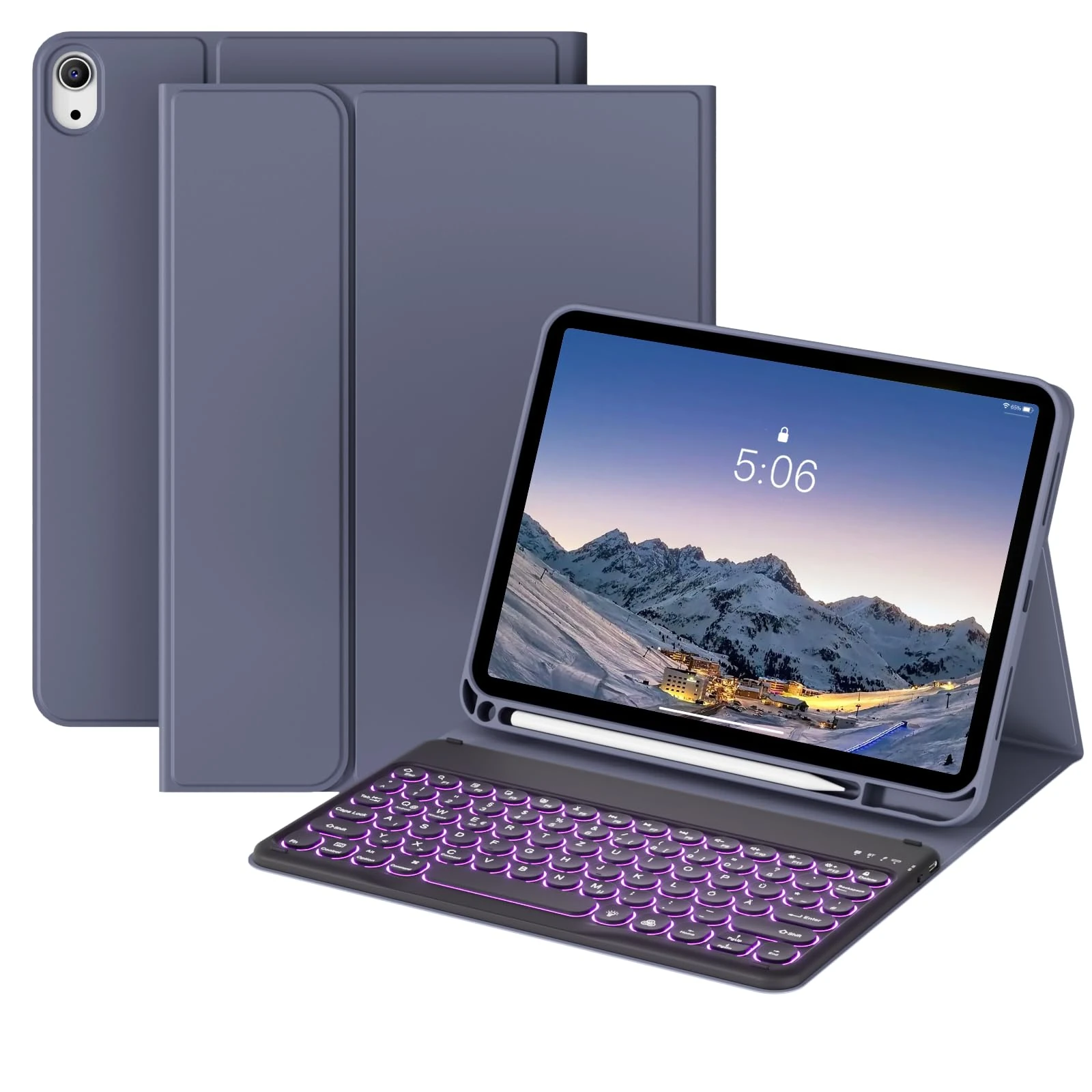 GKABXY Case with Keyboard for New iPad (A16) 10th/11th Generation, 10.9/11 inch (2022/2025) Soft TPU Back with Pen Holder, 7 Colors Backlit Detachable Folio Keyboard case, Auto Sleep/Wake, Purple