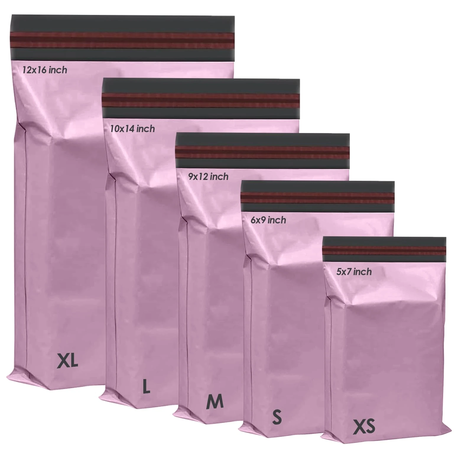 125 Assorted Mixed Pink Mailing Poly Postal Self Seal Bags 5 Sizes 25 from Each iSOUL Extra Small to Large Postage Packaging Assorted Mailers Posting Shipping Post Parcels Package Bags