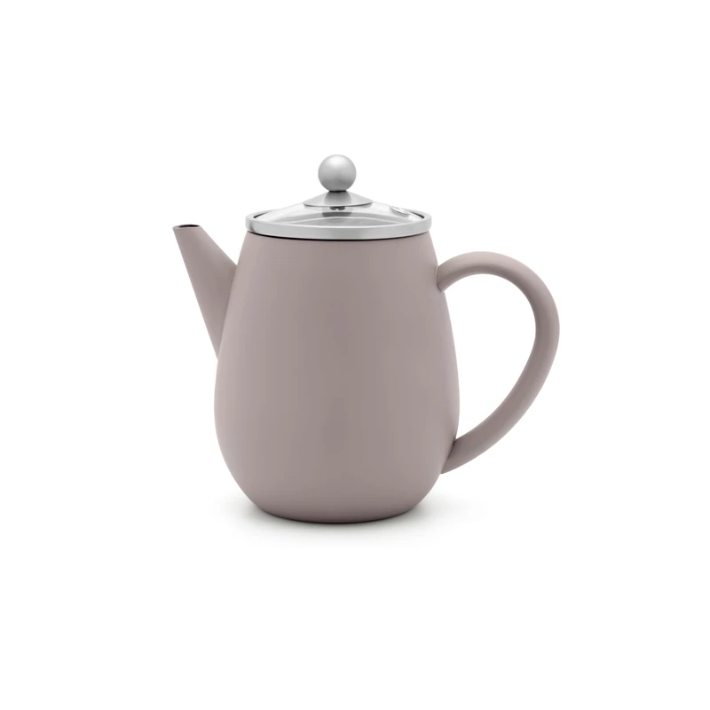 Bredemeijer Double-Walled Teapot 0.5 litres - Small Insulating Stainless Steel Jug Grey with Glass Lid & Tea Filter Strainer Insert - Ideal for Loose Teas