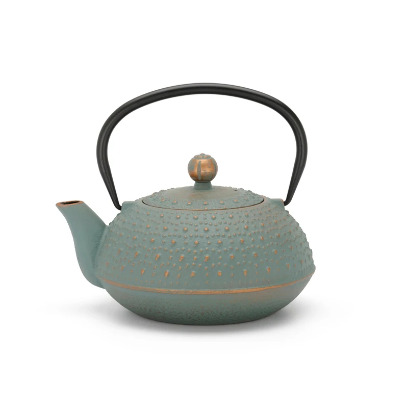 Bredemeijer Small Cast Teapot 0.9 Litre Induction – Blue Asian Cast Jug with Handle & Stainless Steel Tea Filter Strainer Insert – Ideal for Loose Teas