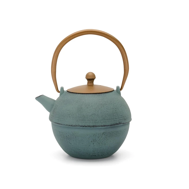 Bredemeijer Large Cast Teapot 1.2 Litre Induction – Blue Asian Cast Jug with Handle & Stainless Steel Tea Filter Strainer Insert – Ideal for Loose Teas
