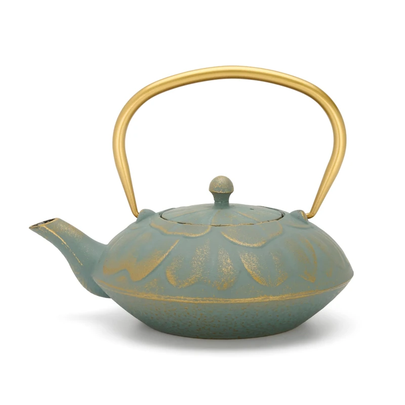 Bredemeijer Blue Cast Jug 1.3 Litre Induction – Large Asian Teapot with Gold-Coloured Handle & Stainless Steel Tea Filter Strainer Insert – Ideal for Loose Teas