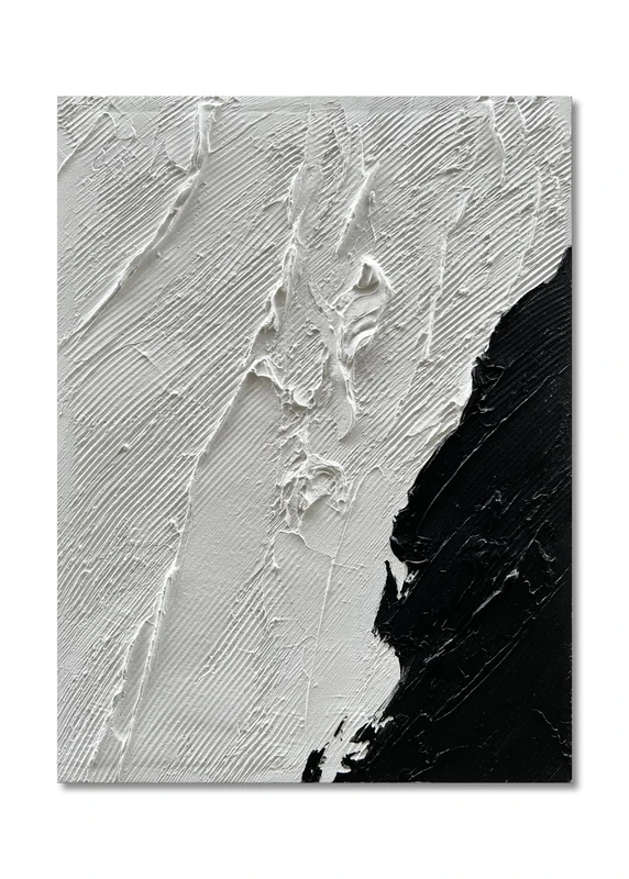 Limiyer Art Hand-Painted Black and White Texture Abstract Art Oil Painting Modern Minimalist Art Painter Living Office Corridor Wall Deco Art 40x28 inches
