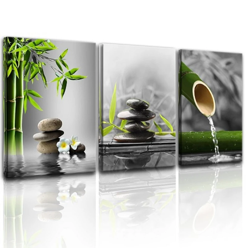 Yxbhhym-Bathroom Decor Black and White Zen Wall Art Gray Green Room Decor Zen Poster Canvas Pictures Zen Artwork for Spa Living Room Wall Decoration Wall Art Bedroom Home Decor Framed Prints Art