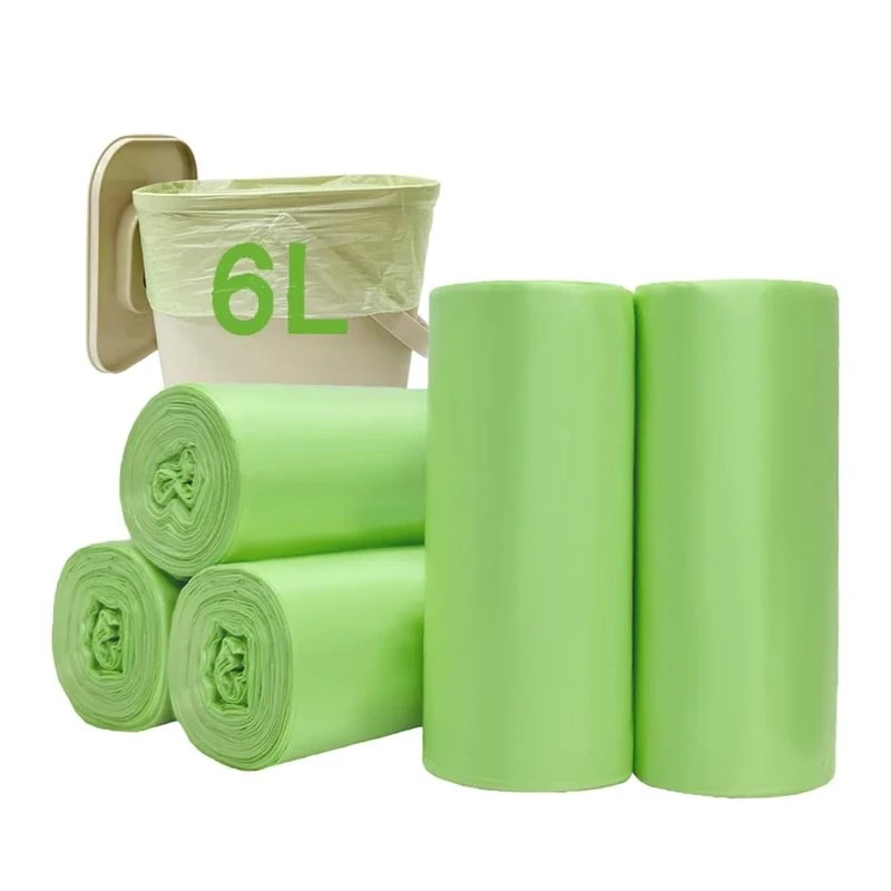 JCKCWL Small Biodegradable Bin Liners 6L, Food Waste Bags Trash Bags 120PCS, Compostable Compost Caddy Liners, Recycling Rubbish Green Bags for Kitchen,35 x 40cm