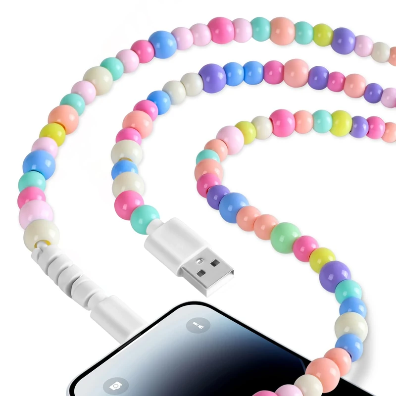 LOVBELE for iPhone Charger Cord 3.3ft Cute Colorful Beaded USB Charging Cable 66W High Speed Transfer Cord USB A to iOS Cable Compatible with iPhone14/13/12 Pro Max/11/XS MAX/XR/XS/X/8/iPad