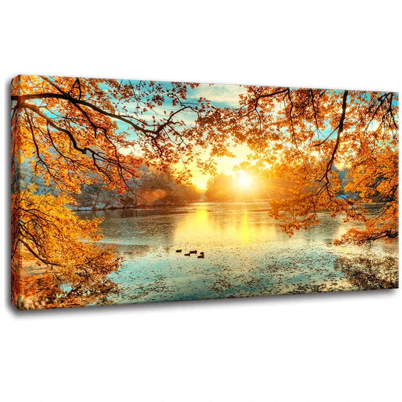Yxbhhym-Landscape Tree Canvas Wall Art Fall Forest Sunset Wall Decor Poster Lake Water Pictures for bedroom wall decor Natural Scenery Paintings Artwork Modern Living Room Decor Home Office Decoration