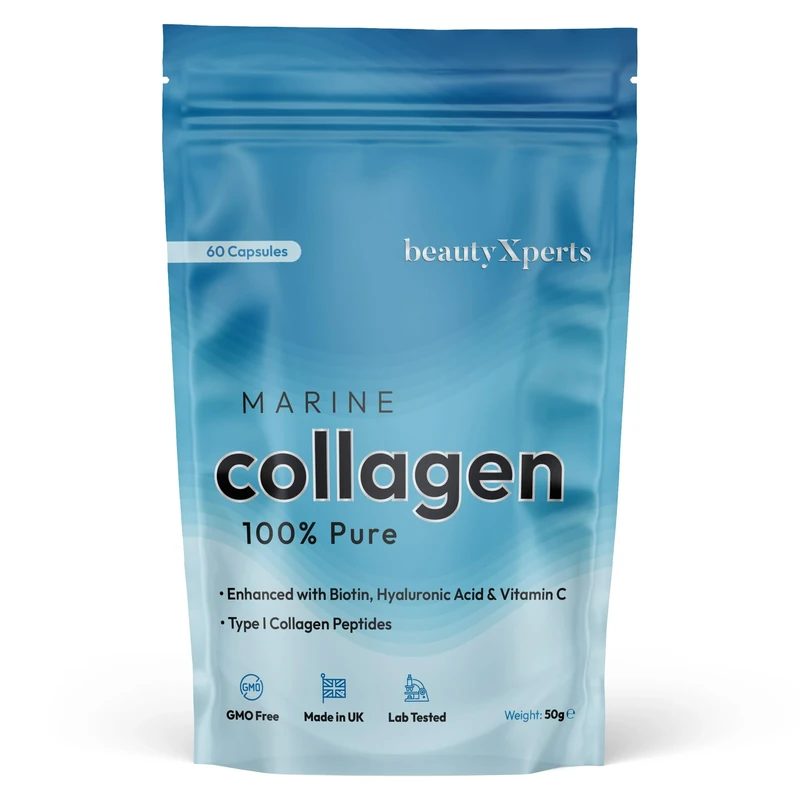 Marine Collagen Capsules | with Biotin, Hyaluronic Acid & Vitamin C | High Strength Pure Collagen Peptides Supplements for Women and Men | 60 Capsules (Not Tablets or Powder)