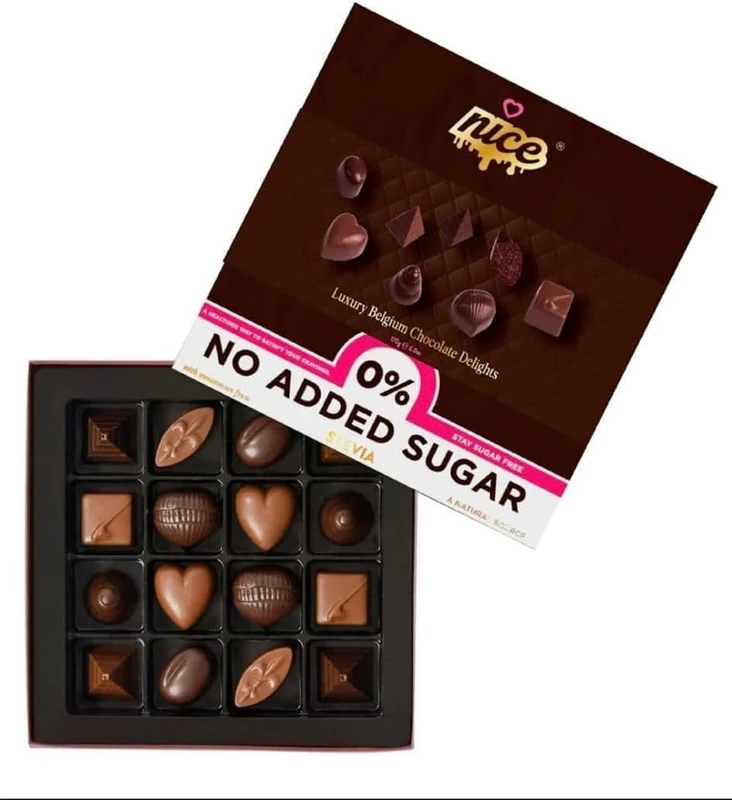 Nice Sugar free Luxury Belgium Chocolate with stevia Diabetic | Premium Gift for Her or Him | 16 Belgian Delights | Present for Christmas Happy New Year Mothers & Fathers day, Valentine (6 Boxes)