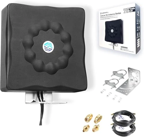 Maswell 5G Antenna Outdoor 2X2 MIMO | Up to 7.5dBi Cellular 698-8000MHz Omni Cross Polarized 4G LTE UWB 5G NR External Aerial with WiFi 6E for Caravan Home Rugged Router Modem | 2X SMA-Male & TS9