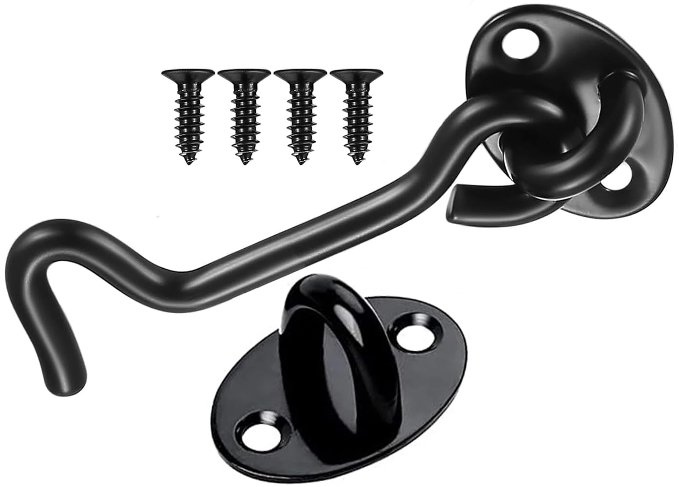 ZiYuya Hook and Eye Latch Door Lock, Stainless Steel Gate Cabin Hook, Hook Eye Latch Door Lock Hooks Latches for French Wooden Gate Window Brace Shed Catch Hooks Black 4 Inch