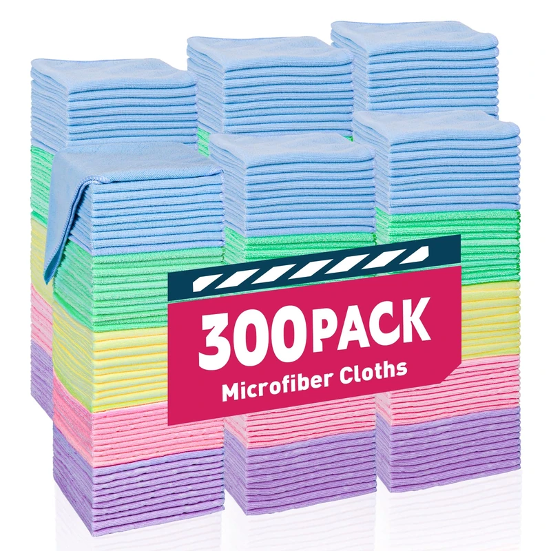 TEAWOO Microfiber Towels-300 Pack, Cars & Home, 5 Colors, 12x12 inches