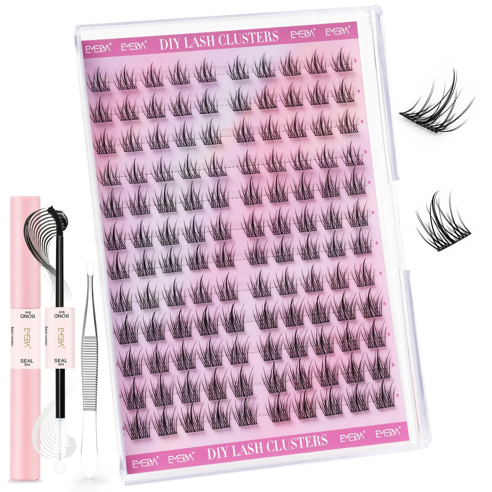 EMEDA Manga Lash Clusters Kit, Individual Lashes Wispy & Natural Cluster Lashes with Bond and Seal Tweezers, Soft Thin Band Anime False Eyelashes 10mm - 13mm Mix (EME04)