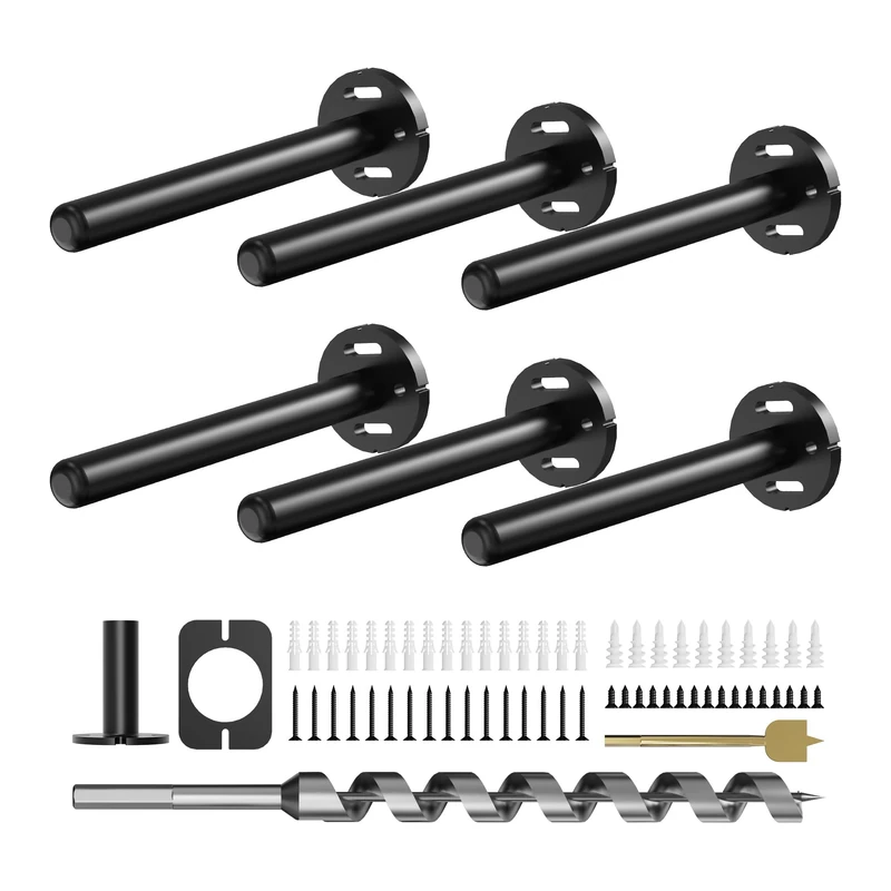 6pcs Wall Shelf Brackets Heavy Duty Floating Shelf Bracket Hidden,Invisible Black Shelving Brackets Decorative Floating Shelf Hardware Heavy Duty,Metal Shelf Support Bracket (6 inch-6pcs)