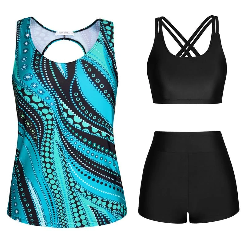 Tankini， 3 Piece Tankini Swimsuit for Women Swimwear Tank Top with Bikini Top Boyshort Set