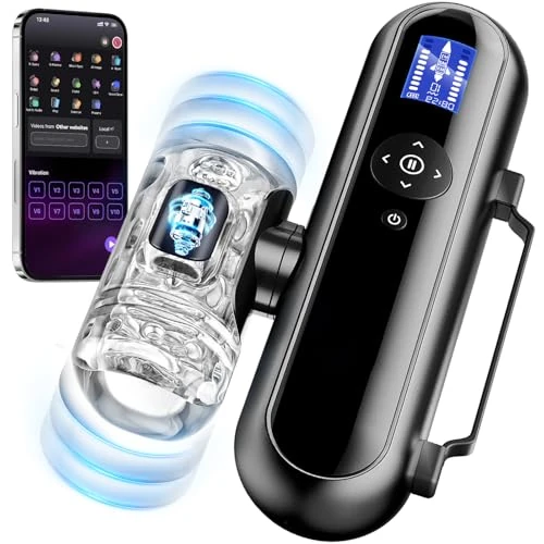 Male Masturbator Sex Toys, Upgrade Sex Toys for Men with 4 Thrust Depths 3 Start Points 10 Thrusting Vibrating Speeds Adult Toys, APP Remote Control Automatic Sex Machine Soft Channel Blowjob Toy Sex