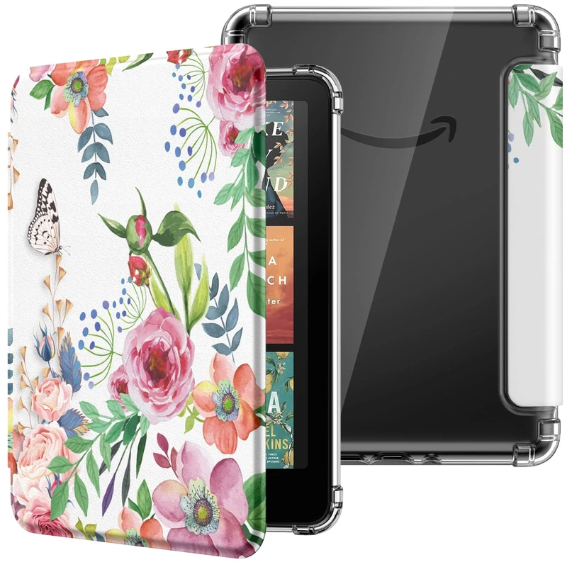 MoKo Case for All-new 7" Kindle Paperwhite 12th Gen 2024&Kindle Colorsoft Signature Edition 2024, Ultra Clear Soft Flexible Transparent TPU Back Cover Light Shell with Auto Wake/Sleep,Fragrant Flowers