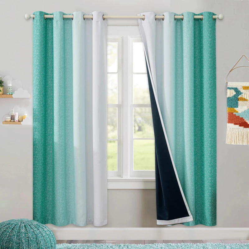 Geomoroccan Ombre 100% Blackout Curtains Bedroom Teal White 52x72 2 Panels
