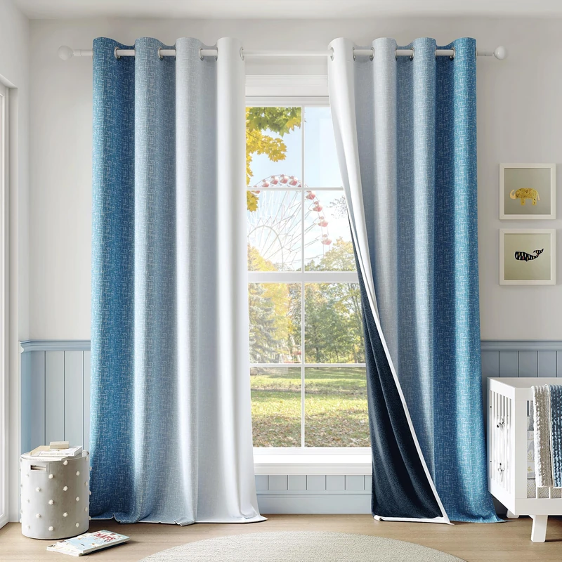 Geomoroccan Ombre 100% Blackout Curtains Bedroom Blue White 52x84 2 Panels