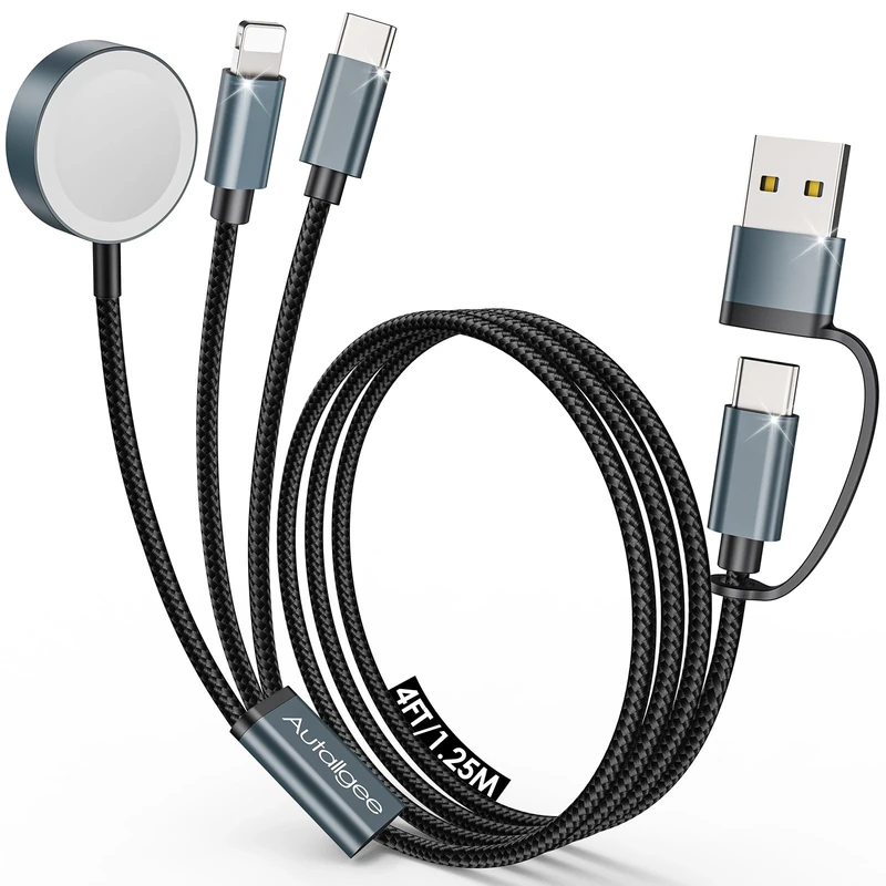 Upgraded 3 in 2 Multi Charger Cable for Apple Watch iWatch Charger Travel Essentials Multi Fast Charging Cable Compatible with iWatch Ultra/SE/10/9/8/7/6/5/4/3/2, for RGB Cable