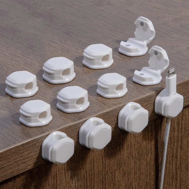 Magnetic Cable Clips (12 Pack) - Self Adhesive Cable Organisers for Desk, Home, Office & Car - Cable Tidy for Charging Cables, USB Cords, Mouse & Keyboard Wires.(12, White)