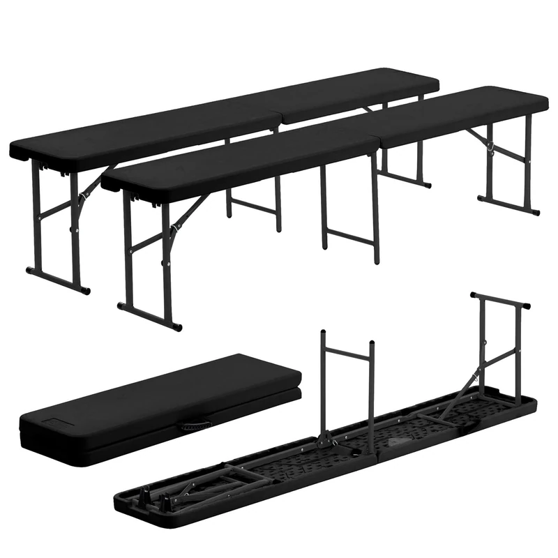 Harbour Housewares Folding Garden Benches - 6ft (180cm) - Pack of 2 - Black - Heavy Duty Folding Utility Bench Indoor Outdoor Patio Seating for Outdoor Events, Camping Picnic, Arts & Crafts