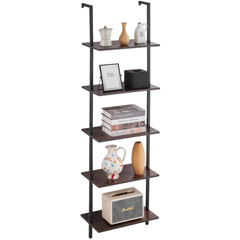VEVOR Industrial Square Pipe Shelf, 5 Tier 17.3x11.8in, Wall-Mount Floating Rustic Wood Shelves Bracket Display Bookshelf,Storage Rack Sundries Holder for Kitchen Bedroom Bathroom Living Room, Black
