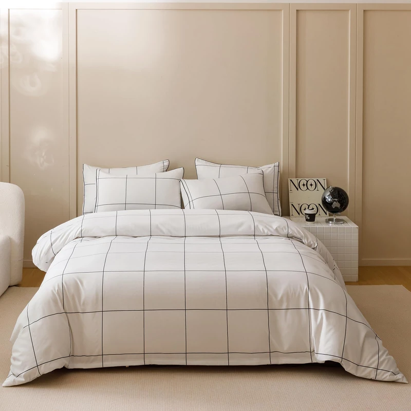 KAREVER White Grid Comforter Full Women White Comforter with Black Square Lines Black White Checkered Bedding Set Full White Plaid Comforter Full Size