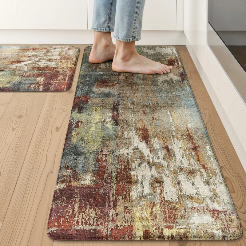 LEEVAN Anti Fatigue Kitchen Mats, Red Kitchen Rugs 20"x32"+20"x47", Non-Slip Waterproof Kitchen Floor Mats, Colorful Comfort Mats for Kitchen Floor, Sink, Laundry, Office